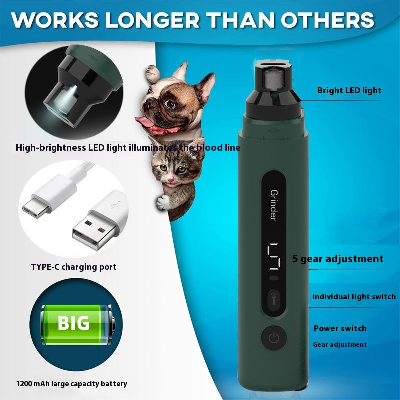 Electric Dog Nail Grinder – Rechargeable 5-Speed Pet Nail Trimmer for Dogs & Cats